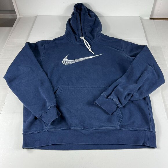 Nike Sweatshirt Adult Large Blue & White Faded Swoosh Logo Pullover Hoodie - Picture 1 of 16